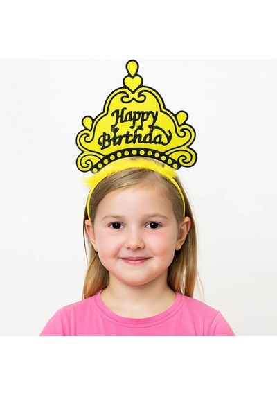 Sarı Happy Birthday Prenses Tacı Doğum Günü Taç Aksesuarı Diğer