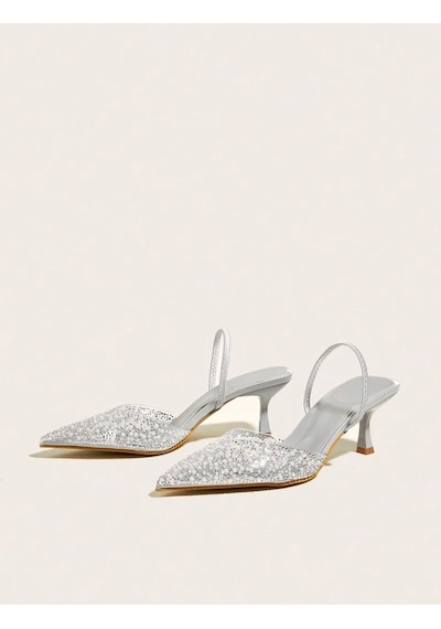 Duxal Shoes Gale İnci Detay Arkası Açık Topuklu Ayakkabı Gri