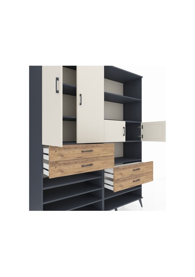 Hyperion Gardrop 11 Raflı 4 Çekmeceli 4 Kapaklı 176x44x221 Antrasit-aytaşı/çam Aytaşı/çam