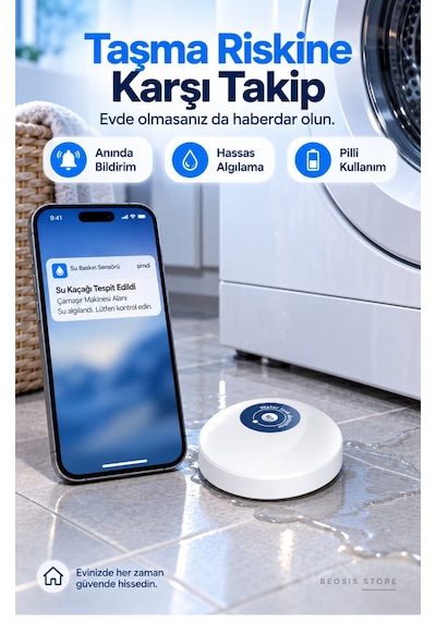 Wifi Su Baskını Ve Kaçak Sensörü Fonri, Tuya, Smart Life, Google Assistant, Amazon Alexa Destekli
