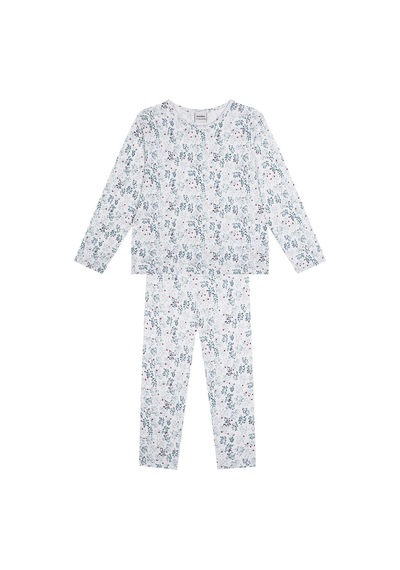 Antebies Organik Beyaz Uzun Kollu Kız Çocuk Pijama Takımı Renkli