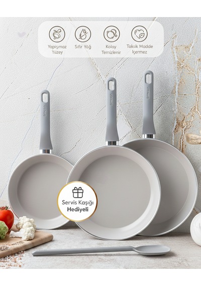 Emsan Swiss Cyrstal Rs 3'lü Tava Seti Gri 24-26-30 Cm Gri