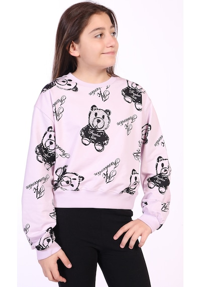 Toontoy Kız Çocuk Ayıcık Baskılı Sweatshirt Açık Lila