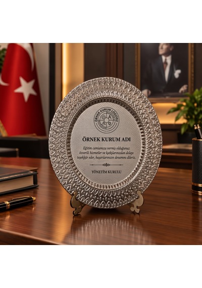 Metal Plaket Tabak Kurumlar İçin Terfi Takdir Tebrik Hediyesi Kalp Desenli Kurumsal Gold/gümüş Renk 25 Cm