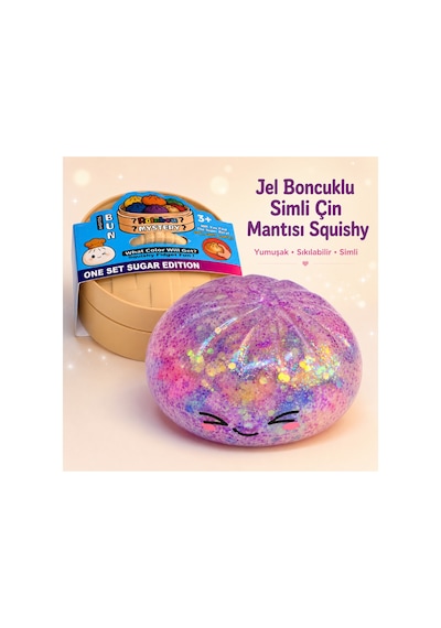 Sukuşi Jel Boncuklu Simli Gizemli Çin Mantısı Squishy Yumuşak Sıkılabilir Stres Oyuncağı