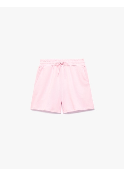 Koton Slim Fit Beli Bağcıklı Cepli Simli Mini Şort Pembe 6sal40139ık Gül