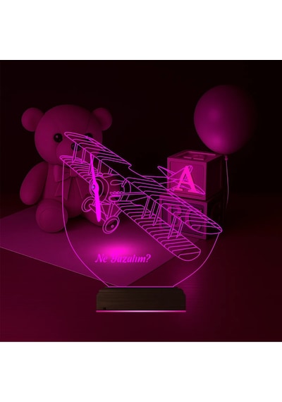 Luvivia Pırpır Uçak Pilot Kişiye Özel 3d Lamba - Masa Gece Lambası V2 Şeffaf