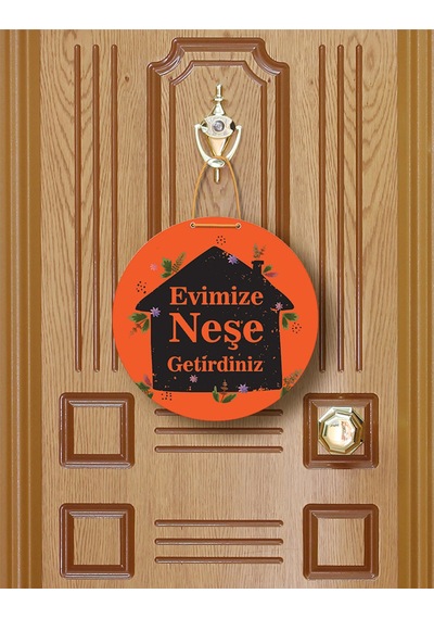 Evimize Neşe Getirdiniz" Yazılı Mdf Kapı Süsü 22.5 Cm Dekoratif Halat Askılı Giriş Dekoru Çok Renkli