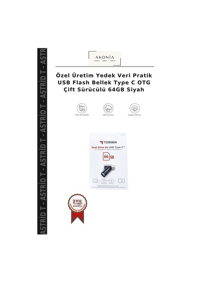 Özel Üretim Yedek Veri Pratik Usb Flash Bellek Type C Otg Çift Sürücülü 64gb Siyah