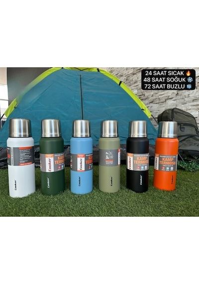 1 Litre Çift Katlı Çelik Termos-24 Saat Sıcak, 48 Saat Soğuk, Kamp, Piknik, Ofis, Seyahat Turkuaz