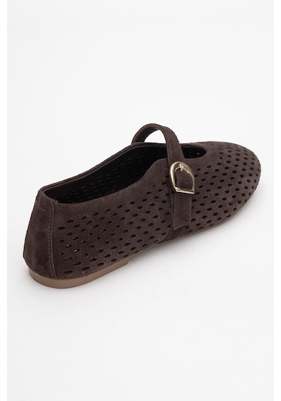 Luvishoes Arian Kahverengi Süet Hakiki Deri Delikli Kadın Babet Ayakkabı Kahverengi