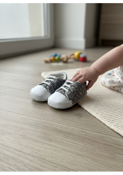 Balbeybi Bebek Klasik Müzik Notalı Ayakkabı Kaydırmaz Taban İlk Adım Ortapedik Yumuşak Taban Günlük Gri