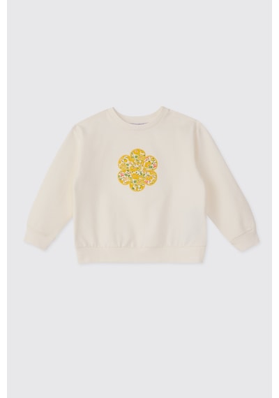 Panço Liberty Kumaş Kız Bebek Aplikeli Ekru Sweatshirt Krem