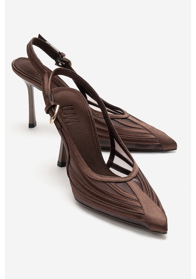 Luvishoes Fauna Kahverengi Saten Kadın Topuklu Ayakkabı Kahverengi