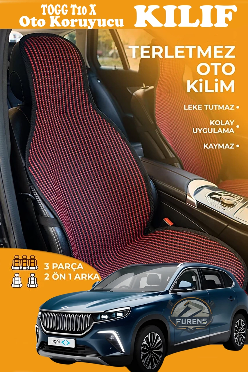 Togg T10 X Uyumlu Kırmızı Prestij Serisi Dokuma Kumaş Oto Koltuk Kılıfı Ön Tam Arka Alt