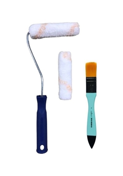 Saten Rulo Set 10cm Ve Turkuaz Fırça 2,5cm Vernik Ve Boyaya Uygun
