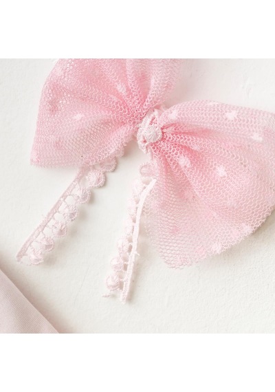 Ürünya Kız Bebek Uzun Kollu Bandanalı Tüllü Tokalı Elbise Pembe
