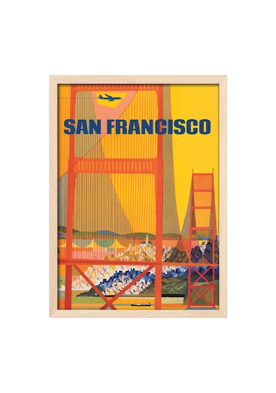 San Francisco Doğal Ahşap Çerçeveli Poster, Dekoratif Seyahat Duvar Tablosu