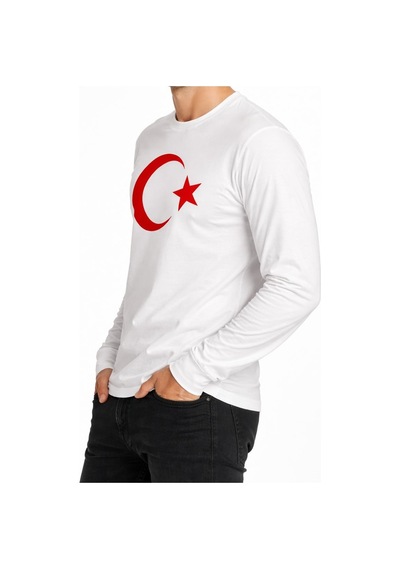 Hipatu Ay Yıldız Baskılı Uzun Kol Tişört Ribanalı 13-16 Yaş BEYAZ