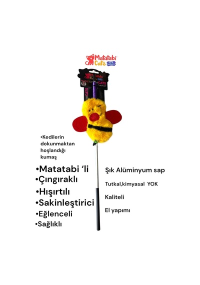 Matatabi Cats Arı Alüminyum Saplı Kedi Oltası Matatabi,çıngırak Ve Özel Hışırtı İçerir.özel Kumaş