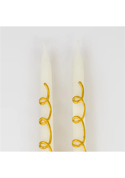 Meri Meri - Gold Swirl Taper Candles - Altın Kıvrımlı Mumlar 2'li Tüm Yaşlar