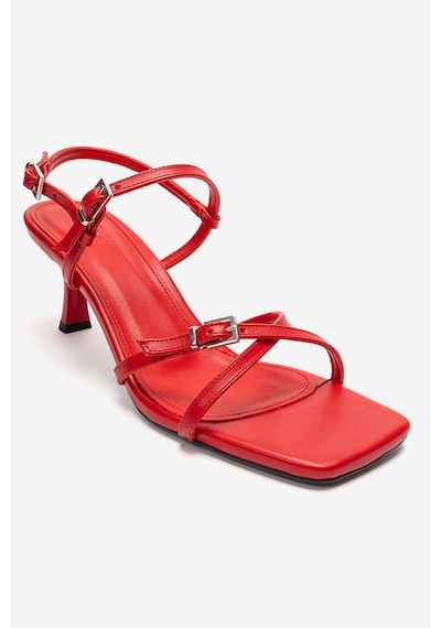 Luvishoes Nebel Kırmızı Cilt Kadın Topuklu Sandalet Kırmızı