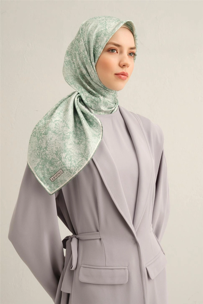 Armine Soyut Desenli Saf İpek Sura Eşarp 9311d 85 Yeşil
