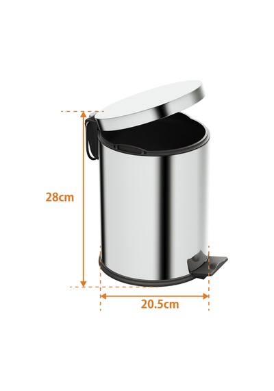 Aqua Bagno Basic Çöp Kovası - Pedallı 5 L, Parlak Krom Paslanmaz Krom