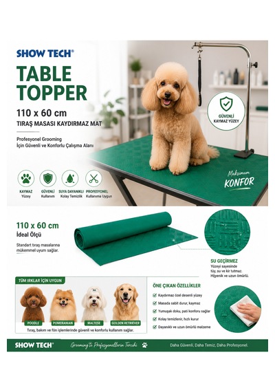 Showtech Köpek Tıraşı İçin Masa Kaydırmaz Mat - 110 X 60 Cm Yeşil