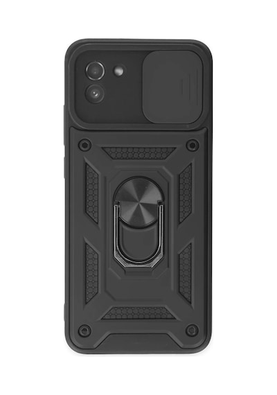 Samsung Uyumlu Galaxy A03 Uyumlu Kılıf Pars Lens Yüzüklü Silikon - Siyah