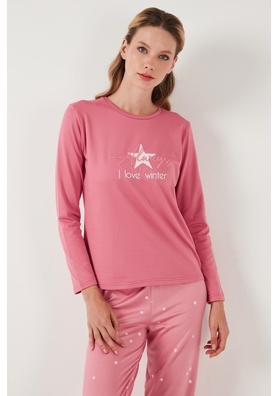 Lela Regular Fit Desenli Bisiklet Yaka Bayan Pijama Takımı 65719102 Pembe Lela Regular Fit Desenli Bisiklet Yaka Bayan Pijama Takımı 65719102 Pembe