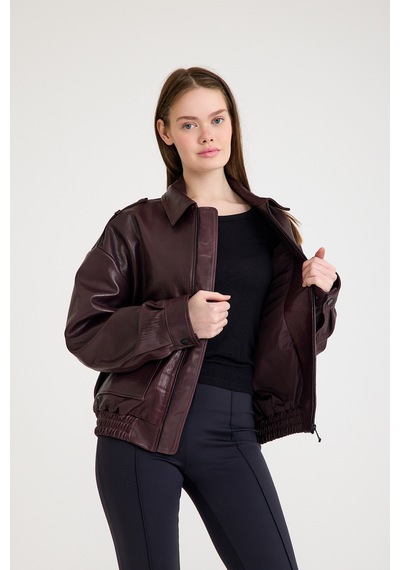 Oversize Bayan Deri Ceket Vb-18-bk-2854-24177 Bordo