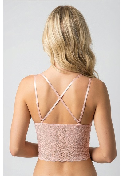 New Bra Dantel Çiçek Motifli Crop Bralet Pudra 8427