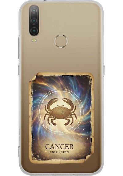 General Mobile Gm 10 İle Uyumlu Burç Kartları Yengeç Tasarımlı Şeffaf Silikon Kılıf Şeffaf