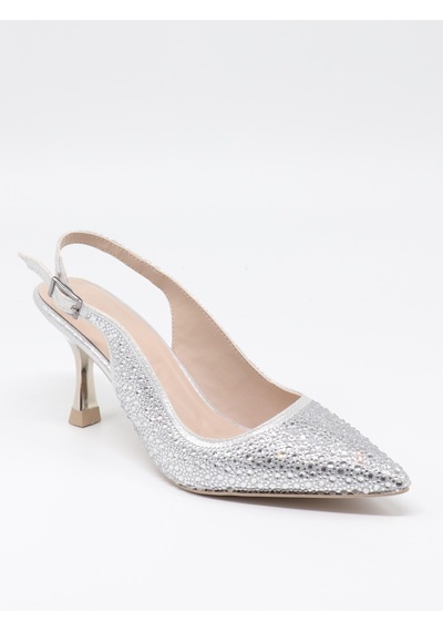 Nesilshoes Nesil Shoes Özma 404 Gümüş Taşlı Topuklu Kadın Stiletto