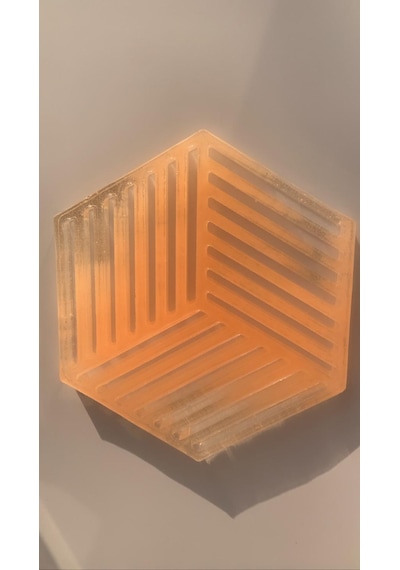 Turuncu Simli Süslemeli Epoksi Bardak Altlığı Geometrik Desen Turuncu