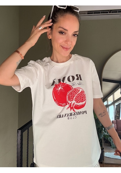 Ali Butik Ekru Roma Pomegranare Baskılı Tişört
