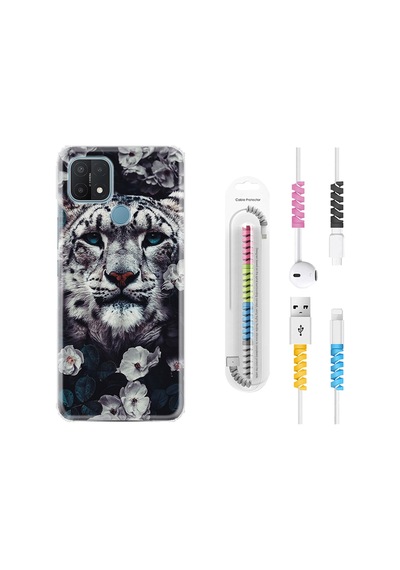 Oppo A15S Kılıf Kablo Koruyuculu Flowers Snow Leopard 1335