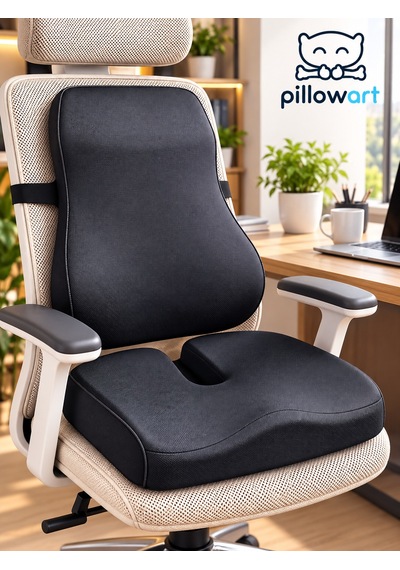 Pillowart Ortopedik Visco Minder 2 Li Set Sırt Bel Omurga Destekli Yastık Ve Kuyruk Sokumu Oturma Minderi