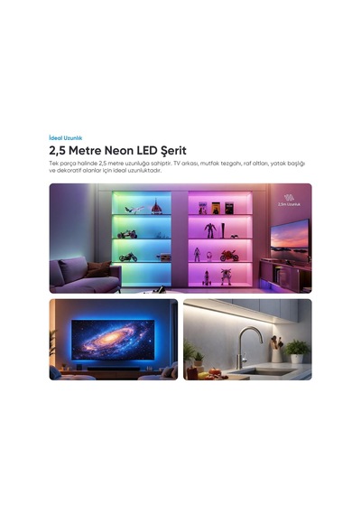 Tr Şımart Akıllı Neon Led Şerit, 2,5 Metre, Rgb Çok Renkli, İç Mekan