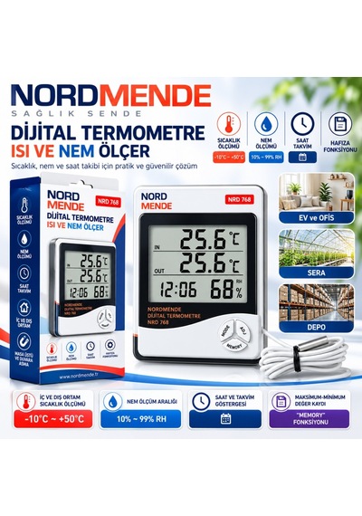 Delux Serisi Nrd 768 Dijital İç Dış Ortam Termometre Sıcaklık Kontrol Bahçe