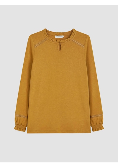 LC Waikiki Lcw Grace Sarı Fırfırlı Bisiklet Yaka Nakışlı Bluz Dark Yellow