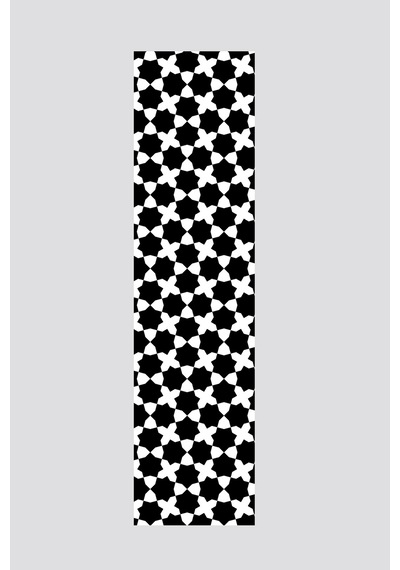 Siyah Beyaz Yedigen Desenli Runner 40x140cm Siyah