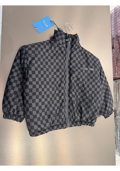 Laciel Paris Damalı Çocuk Montu Gri - Siyah