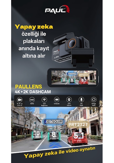 4k Yapay Zekalı Araç Kamerası Ön Arka Plaka Okuma, Hız Göstergesi, Gps Harita, Adas, 5g Wi-fi