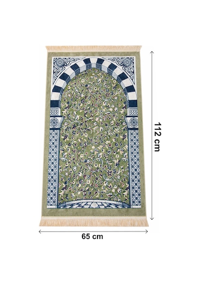 Taşınabilir Çantalı Ravza Desenli Kadife Seccade - Yeşil