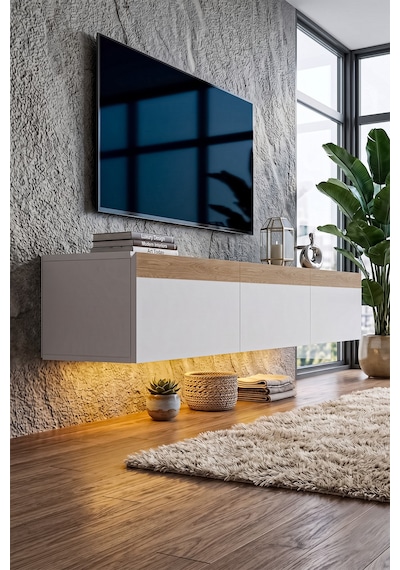 Pureline Tech Led Işıklı Tv Ünitesi 180 Cm - Modern Tv Sehpası - Beyaz