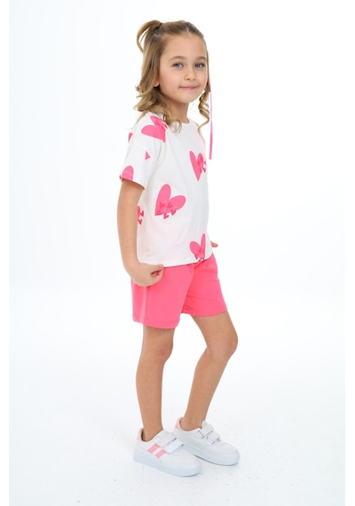 Toontoy Kids Toontoy Kız Çocuk Baskılı Şortlu Takım Fuşya