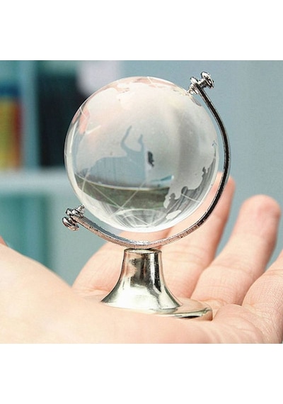 Büro Ev Ofis Hediyesi İçin 8cm Dünya Model Metal Standlı Kristal Cam Küre