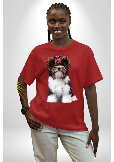 Biewer Yorshire Terrier Pamuklu Bisiklet Yaka Unisex Oversize Boyfriend Dijital Baskılı Kırmızı T-shirt Kırmızı Biewer Yorshire Terrier Pamuklu Bisiklet Yaka Unisex Oversize Boyfriend Dijital Baskılı Kırmızı T-shirt Kırmızı